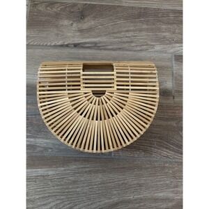 Wood Birdcage Bamboo Slat Purse Handmade Handbag Boho 70s MCM Half Moon